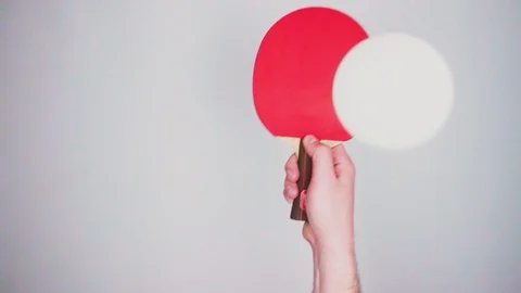 Ping pong. The racket hits the ball. He flies up. Slow Motion. Stock-Footage 89126062