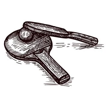 Ping pong racket sketch isolated. Vintage sport elements for table tennis han イラスト素材