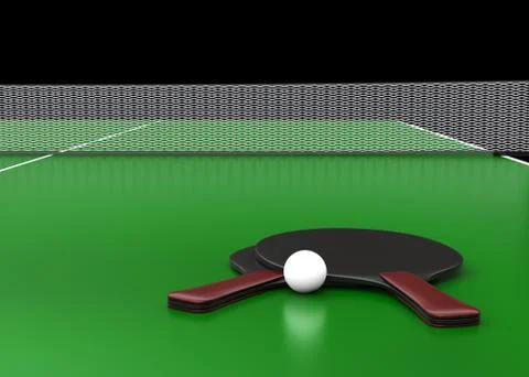 Ping pong rackets on the table - closeup shot - 3D render Stock Illustration
