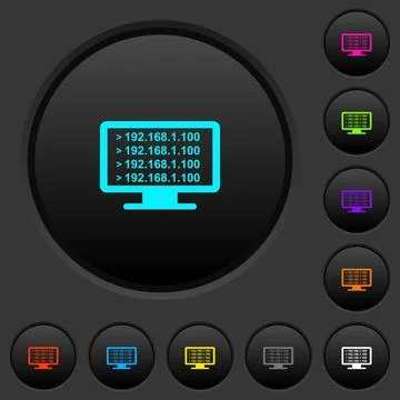 Ping remote computer dark push buttons with color icons Illustrazione stock