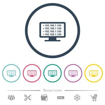 Ping remote computer flat color icons in round outlines Stock Illustration