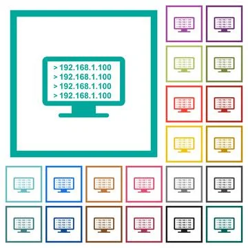 Ping remote computer flat color icons with quadrant frames Illustrazione stock