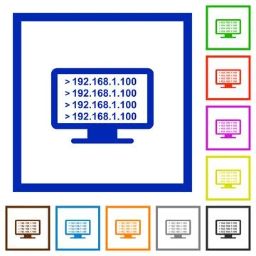 Ping remote computer flat framed icons Illustrazione stock