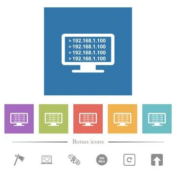 Ping remote computer flat white icons in square backgrounds Stock Illustration