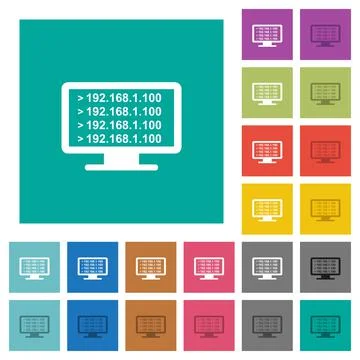 Ping remote computer square flat multi colored icons Stock Illustration