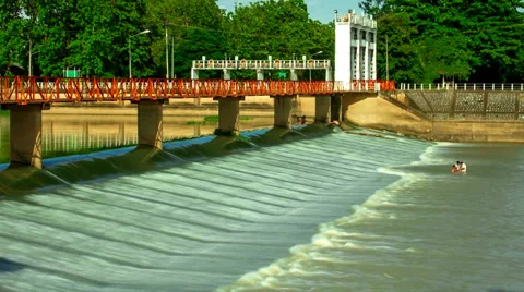 Ping River Dam with people are fishing and Playing  30 Fps 2 Stock Footage 38015778