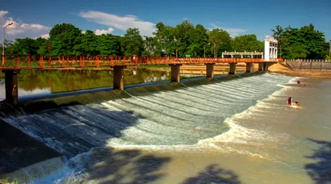 Ping River Dam with people are fishing and Playing  30 Fps 1 Stock Footage 38016734