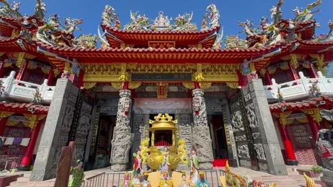 Pingtung Taiwan - 10/02/2024: Tilt up shot of Traditional Chinese temple. Stock Footage 267080098