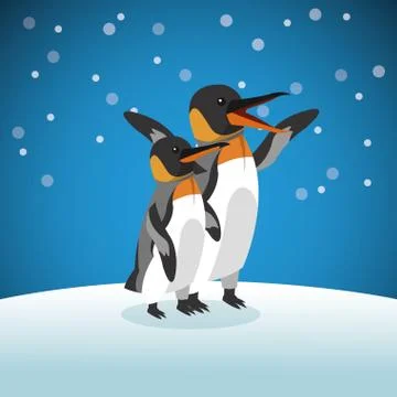 Pinguin icon. Snowing background. Vector graphic Stock Illustration