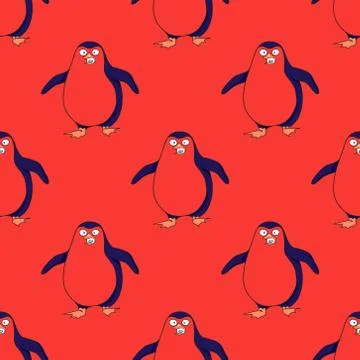 Pinguin walking seamless pattern Stock Illustration