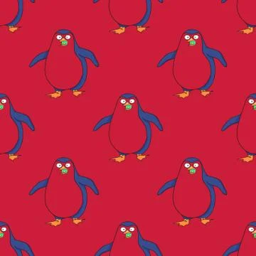 Pinguin walking seamless pattern Stock Illustration
