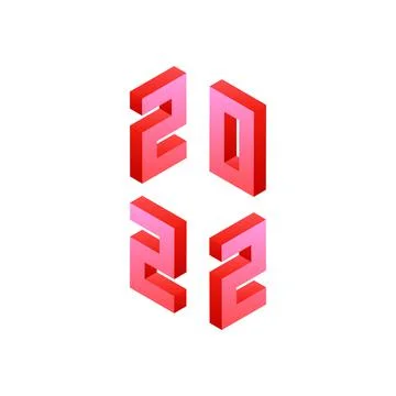 Pink 2022 Numbers Isometric Object Stock Illustration
