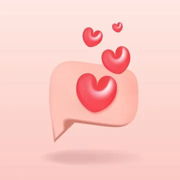 Pink 3d bubble speech with heart. Illustrazione stock