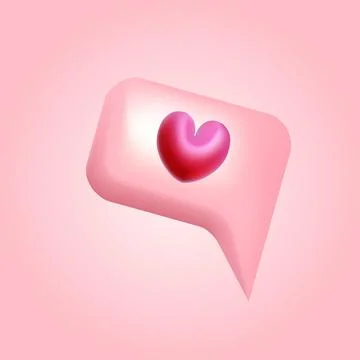 Pink 3d bubble speech with heart vector illustration 스톡 일러스트