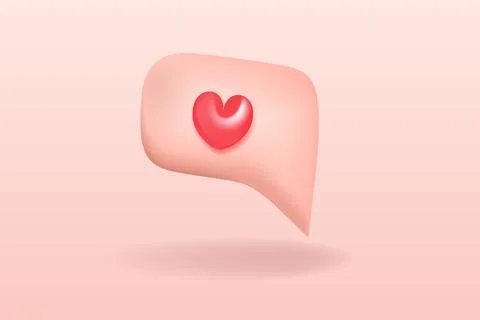 Pink 3d bubble speech with heart Stock Illustration