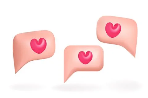 Pink 3d bubble speech set with heart vector illustration design Illustrazione stock