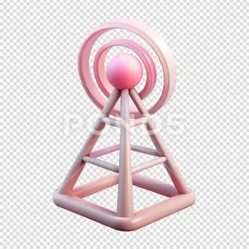 Pink 3d cartoon antenna tower for telecommunications PSD Template