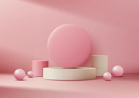 Pink 3D Circle Platform with Minimal Design for Product Mockup and Modern S.. Stock Illustration