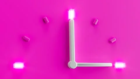 Pink 3d Clock Time 3 o Clock pm am Silver needle backlit dial light 3d illu.. Stock Photos