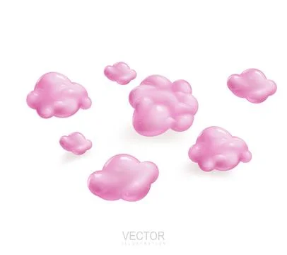 Pink 3d clouds set isolated on a white background. Render plastic sunset cl.. Stock Illustration