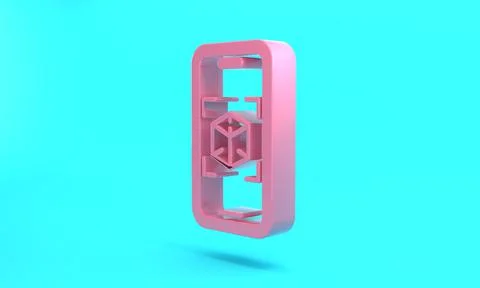 Pink 3d modeling icon isolated on turquoise blue background. Augmented realit Stock Illustration