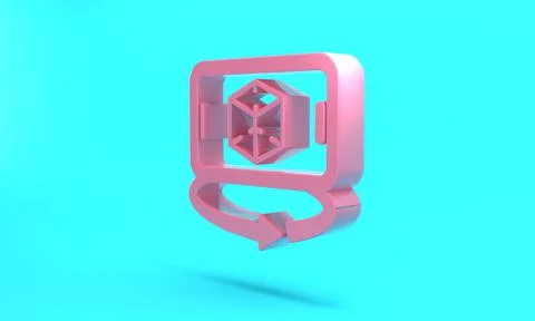 Pink 3d modeling icon isolated on turquoise blue background. Augmented realit Illustrazione stock