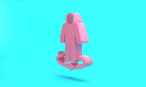 Pink 3d modeling icon isolated on turquoise blue background. Augmented realit イラスト素材