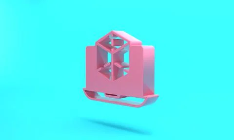 Pink 3d modeling icon isolated on turquoise blue background. Augmented realit Stock Illustration