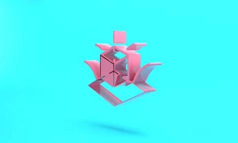 Pink 3d modeling icon isolated on turquoise blue background. Augmented realit 스톡 일러스트