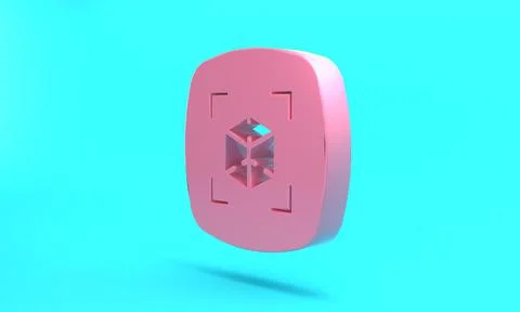 Pink 3d modeling icon isolated on turquoise blue background. Augmented realit Stock Illustration