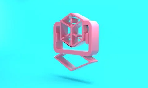 Pink 3d modeling icon isolated on turquoise blue background. Augmented realit Stock Illustration