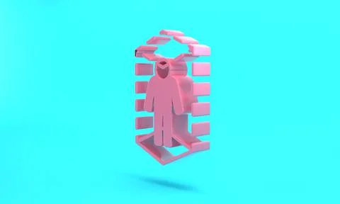Pink 3d modeling icon isolated on turquoise blue background. Augmented realit Illustrazione stock