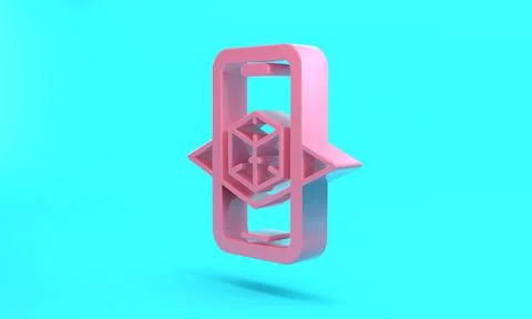 Pink 3d modeling icon isolated on turquoise blue background. Augmented realit 스톡 일러스트