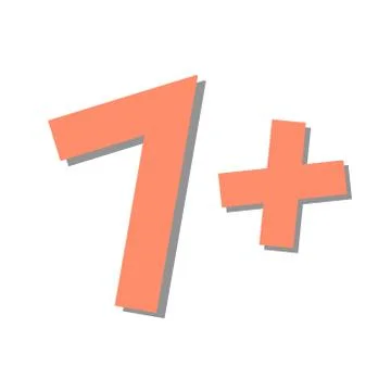 A pink 3D number one with a plus sign and a gray shadow is isolated on a white Illustrazione stock