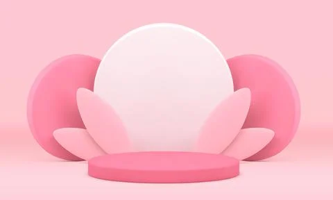 Pink 3d podium circle platform advertising space with spring decor element re Stock Illustration