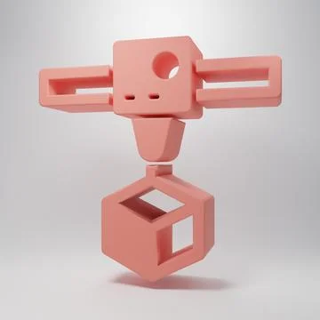 Pink 3D printer cube icon isolated on pink background. 3d printing. Minimal.. 库存插图