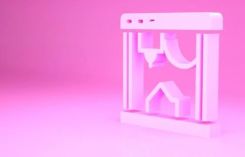 Pink 3D printer icon isolated on pink background. Minimalism concept. 3d illu Illustrazione stock