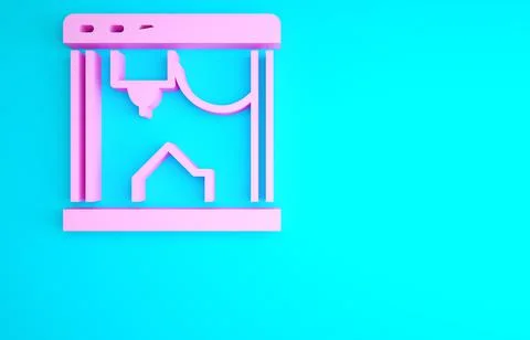 Pink 3D printer icon isolated on blue background. Minimalism concept. 3d illu 스톡 일러스트