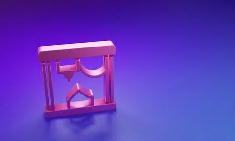 Pink 3D printer icon isolated on purple-blue background. Minimalism concept.. Foto stock