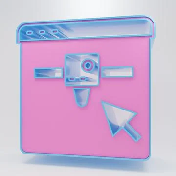 Pink 3D printer setting icon isolated on grey background. 3d printing. Mini.. Ilustração Stock