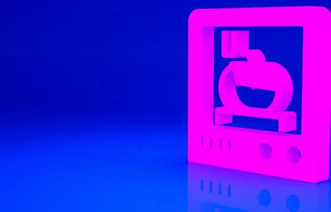 Pink 3D printing technology icon isolated on blue background. Minimalism conc Stock Illustration