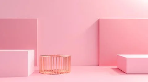 Pink 3d render abstract platform, minimal pastel podium display scene. Illustrazione stock