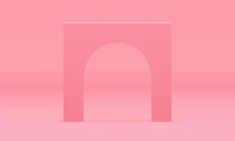 Pink 3d squared curved arch geometric column stand front view realistic vecto Illustrazione stock