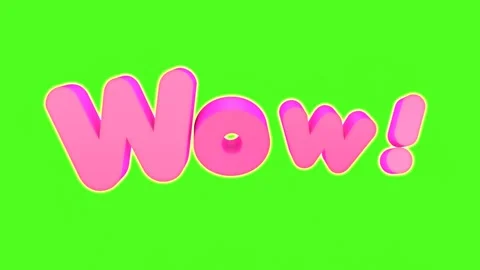Pink 3D “Wow!” text appears playfully on green screen background. Stock Footage 320355304