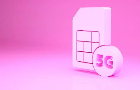 Pink 5G Sim Card icon isolated on pink background. Mobile and wireless commun Stock Illustration