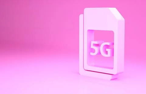 Pink 5G Sim Card icon isolated on pink background. Mobile and wireless commun Stock Illustration