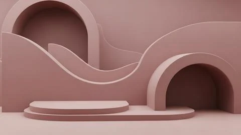 Pink abstract architectural structure with smooth curves and rounded arches.. Stock Illustration