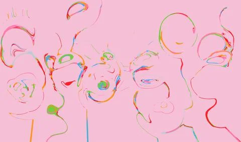 Pink abstract background with colored lines and paint patterns Stock Illustration