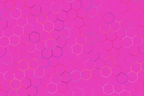 Pink abstract background with hexagon pattern and lines Stock Photos