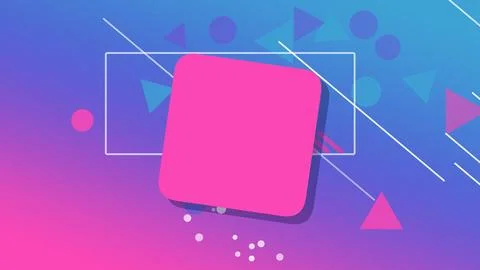 A pink abstract camera icon sits on a dynamic blue gradient backdrop with f.. Stock-Illustration